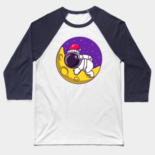 Cute Astronaut Sleeping On Moon Cartoon Baseball T-Shirt